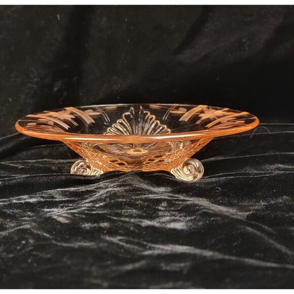 Antique 1930's Depression Glass Footed Bowl, Pink - Picture 2 of 14